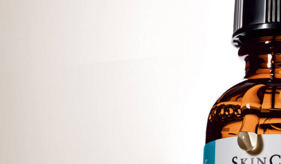 close up image of anti-oxidant bottle serum dripping down the side.